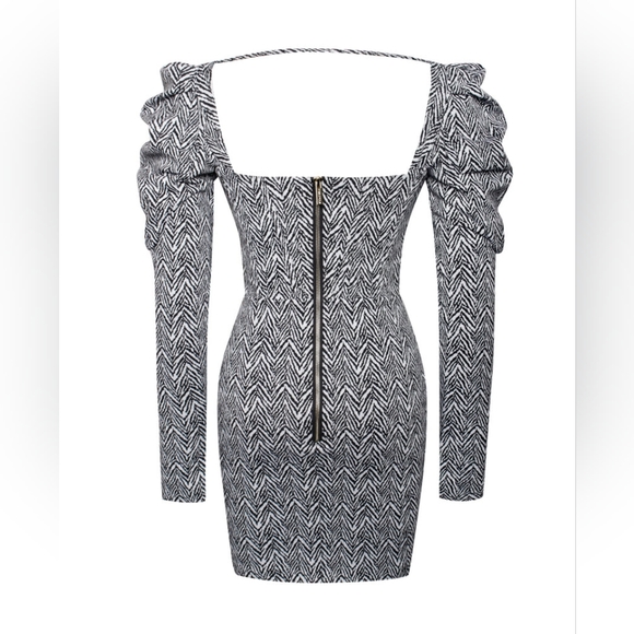 🖤Petra Herringbone Puff Long Sleeve Dress🤍 - Picture 14 of 16